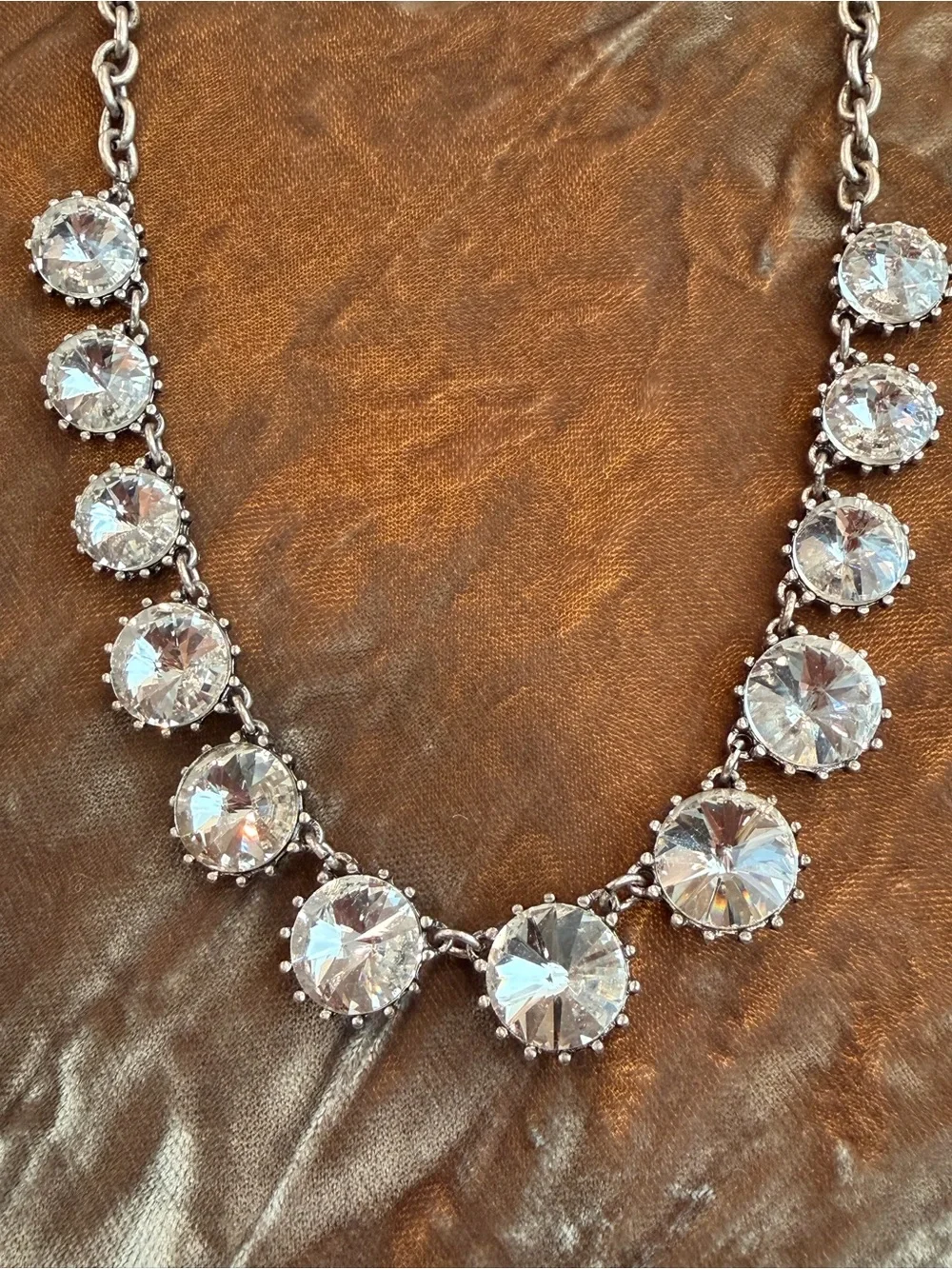 Clear Rivoli Crystal Statement Necklace Antiqued Silver Tone-1067
